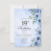 Invitation Aquarelle bleu Dusty Floral Chic 19e anniversaire (Devant)