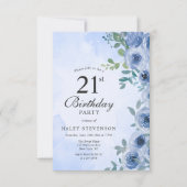 Invitation Aquarelle bleu Dusty Floral Chic 21e anniversaire (Devant)