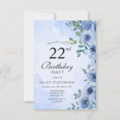 Invitation Aquarelle bleu Dusty Floral Chic 22e anniversaire (Devant)