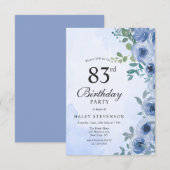 Invitation Aquarelle bleu Dusty Floral Chic 83e anniversaire (Devant / Derrière)