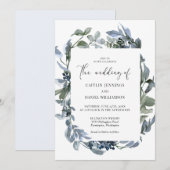 Invitation Aquarelle bleu Dusty Floral Mariage (Devant / Derrière)