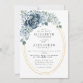 Invitation Aquarelle bleu Dusty Floral Mariage élégant (Devant)