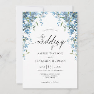 Invitation Aquarelle bleu Dusty Floral Wisteria Mariage