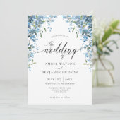 Invitation Aquarelle bleu Dusty Floral Wisteria Mariage Inv (Debout devant)