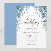 Invitation Aquarelle bleu Dusty Floral Wisteria Mariage Inv (Devant / Derrière)