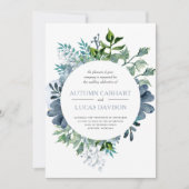 Invitation Aquarelle bleu Dusty Mariage circulaire (Devant)