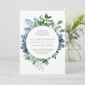 Invitation Aquarelle bleu Dusty Mariage circulaire (Debout devant)