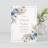 Invitation Aquarelle bleu Dusty Mariage Floral (Debout devant)