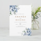 Invitation Aquarelle bleu Dusty Mariage Floral (Debout devant)