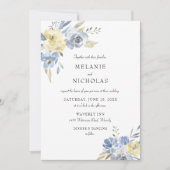 Invitation Aquarelle bleu Dusty Mariage Floral (Devant)