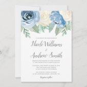Invitation Aquarelle bleu Dusty Mariage Floral (Devant)