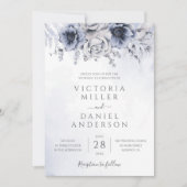 Invitation Aquarelle bleu Dusty Mariage végétal (Devant)