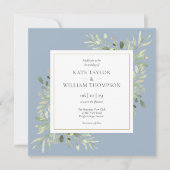 Invitation Aquarelle bleu Dusty Mariage vert (Devant)