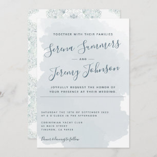 Invitation Aquarelle bleu Dusty moderne Laver Plage Mariage