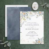 Invitation Aquarelle bleu Dusty or Mariage de script Floral