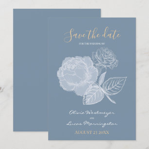 Invitation Aquarelle bleu Dusty Rose doré Enregistrer la date