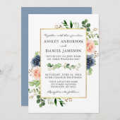 Invitation Aquarelle bleu Dusty Rose Mariage vert (Devant / Derrière)