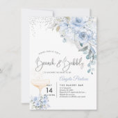 Invitation Aquarelle bleu Dusty Roses Brunch Bubbly (Devant)