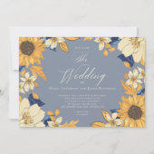 Invitation Aquarelle bleu Dusty Sunflower Script Mariage Inv (Devant)