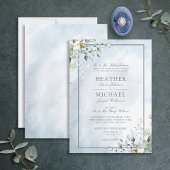 Invitation Aquarelle bleu Dusty vert botanique Script