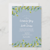 Invitation Aquarelle bleu Dusty Vert Eucalyptus Mariage (Devant)