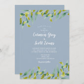 Invitation Aquarelle bleu Dusty Vert Eucalyptus Mariage (Devant / Derrière)