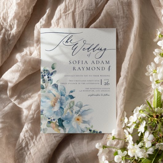 Invitation Aquarelle Bleu Entrée mariage