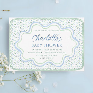 Invitation Aquarelle bleu et Baby shower Garçon vert Sage