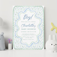 Aquarelle bleu et Baby shower vert Sage