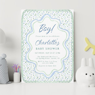 Invitation Aquarelle bleu et Baby shower vert Sage