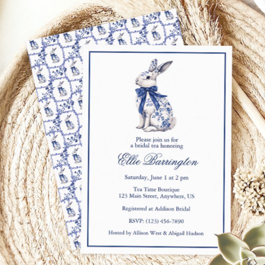 Invitation Aquarelle Bleu et blanc Chinoiserie Lapin Rabbit