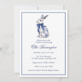 Invitation Aquarelle Bleu et blanc Chinoiserie Lapin Rabbit (Devant)