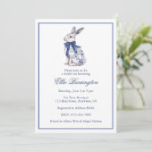 Invitation Aquarelle Bleu et blanc Chinoiserie Lapin Rabbit (Debout devant)