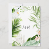 Invitation Aquarelle bleu et blanc Mariage floral tropical (Dos)