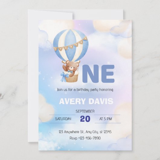 Invitation Aquarelle bleu et blanc minimaliste (Devant)