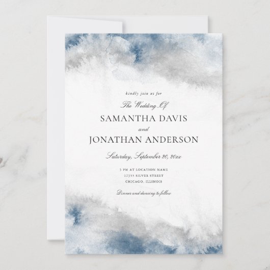 Invitation Aquarelle bleu et gris Abstrait Mariage d'hiver (Devant)