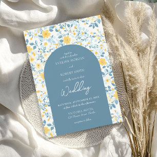 Invitation Aquarelle bleu et jaune arche de fleurs de cottage