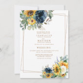 Invitation Aquarelle bleu et jaune Mariage Floral II (Devant)