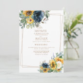 Invitation Aquarelle bleu et jaune Mariage Floral II (Debout devant)