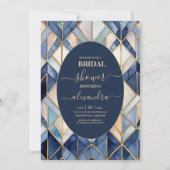 Invitation Aquarelle Bleu et Or Art Déco Bride (Devant)