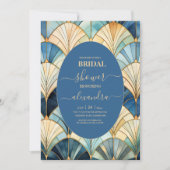 Invitation Aquarelle Bleu et Or Art Déco Mariage (Devant)