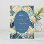 Invitation Aquarelle Bleu et Or Art Déco Mariage (Debout devant)