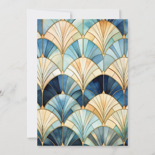 Invitation Aquarelle bleu et or Mariage Art déco (Dos)