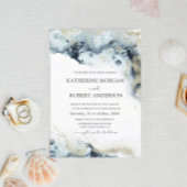 Invitation Aquarelle bleu et or minimaliste Mariage