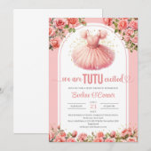 Invitation Aquarelle bleu et or tutu robe Baby shower (Devant / Derrière)