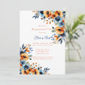 Invitation Aquarelle bleu et orange Fête de fiançailles flora (Debout devant)