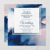 Invitation ~ Aquarelle bleu et rose Elégant Mariage tendance (Devant / Derrière)