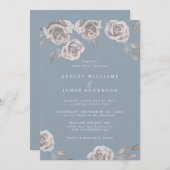 Invitation Aquarelle bleu et Rose poussiéreux (Devant / Derrière)