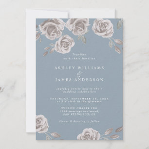 Invitation Aquarelle bleu et Rose poussiéreux