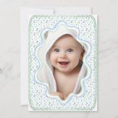 Invitation Aquarelle Bleu et Sage Vert 1er Anniversaire Photo (Dos)